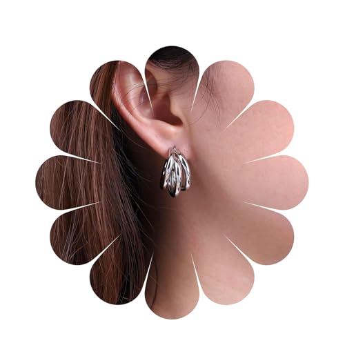 Aneneiceera Vintage Twist Circle Hoop Ohrringe Silber Verdreht Hoop Ohrringe Chunky Hoop Dangle Ohrringe Boho Verdreht Hoop Geometrische Hohlen Kreis Ohrringe Schmuck Für Frauen Und Mädchen (Silber) von Aneneiceera