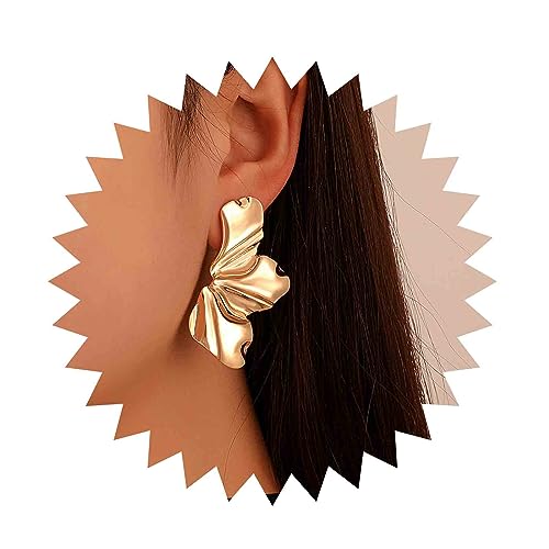 Aneneiceera Vintage Übertrieben Gold Ohrringe Punk Unregelmäßige Ohrringe Halb Strukturierte Geometrische Ohrringe Gold Metall Blütenblatt Ohrringe Schmuck Für Frauen Und Mädchen von Aneneiceera