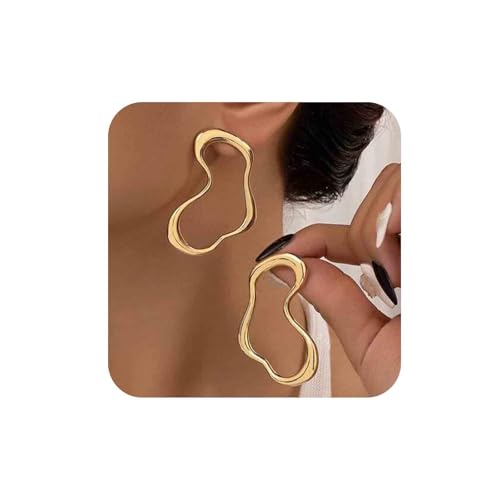 Aneneiceera Vintage Unregelmäßige Reifen Ohrstecker Gold Hohlen Kreis Ohrringe Abstrakte Reifen Ohrringe Große Messing Geometrische Ohrringe Schmuck Für Frauen von Aneneiceera