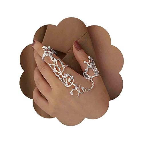 Aneneiceera Vintage Vollfingerring Langer Zweifingerring Vollfingerring Gothic Statement Ring Punk Verstellbarer Fingerspitzenring Schmuck Für Frauen Und Mädchen (silber) von Aneneiceera