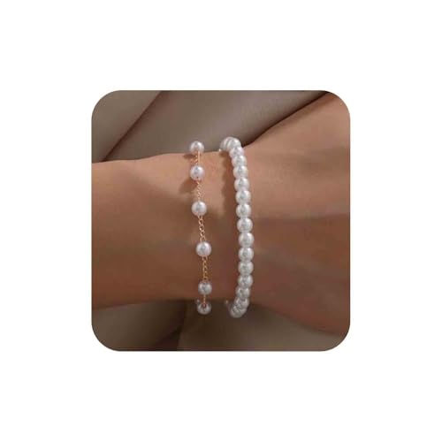 Aneneiceera Vintage geschichtetes Perlenarmband Gold Perlenkette Armband Strang Perlen Armband Doppelschicht Perlenarmband Handkette Schmuck für Frauen (Gold) von Aneneiceera