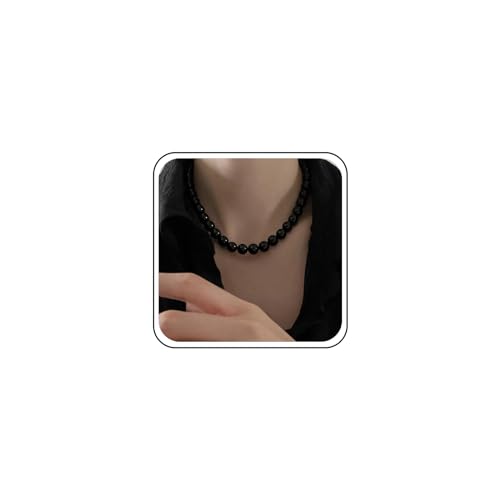 Aneneiceera Vintage schwarze Perlen-Halskette, schwarze Onyx-Perlen-Halskette, kurze Onyx-Perlen-Kragen-Halskette, schwarze Rocailles-Perlen-Halskette, Kettenschmuck für Frauen und Mädchen von Aneneiceera