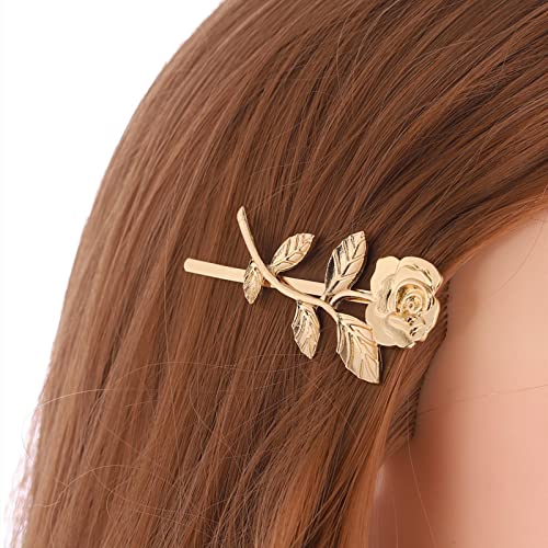 Aneneiceera Rose Haarspange Pin Vintage Gold Ein Wort Clip Haarspange Französisch Rose Retro Bobby Pins Dekorative Haar-Accessoires Für Frauen Und Mädchen (Rose) von Aneneiceera