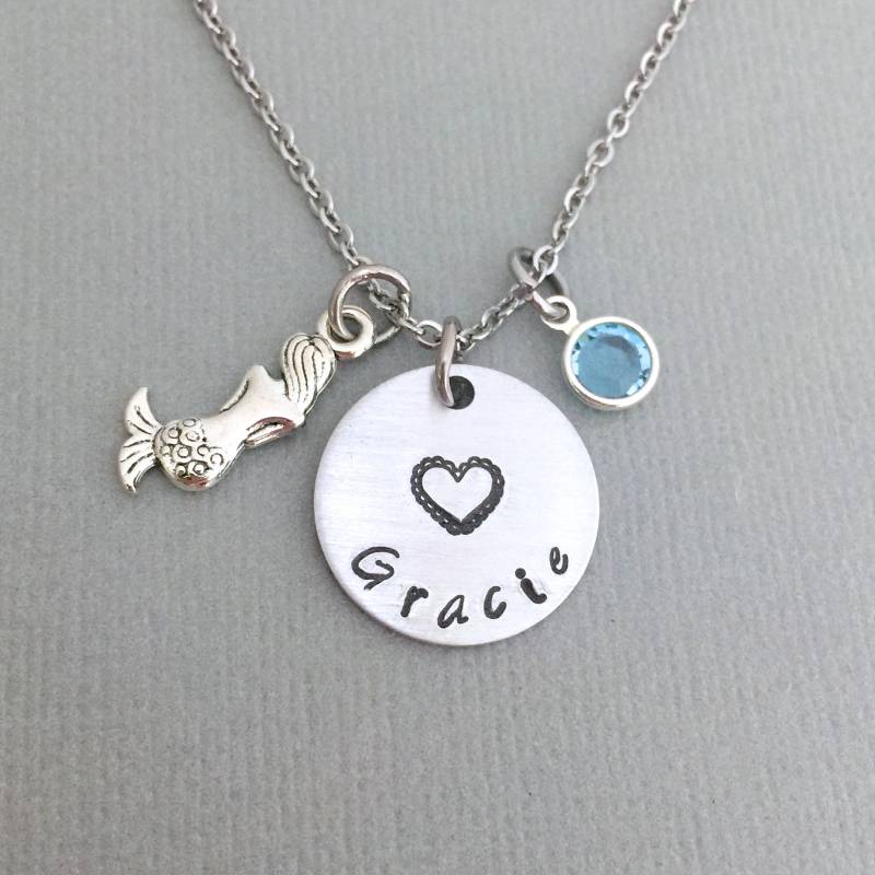 Personalisierte Meerjungfrau Halskette, Kleines Mädchen Liebhaber Geschenk, Namen Geburtsstein Ozean Anesandeve von AnesandEve