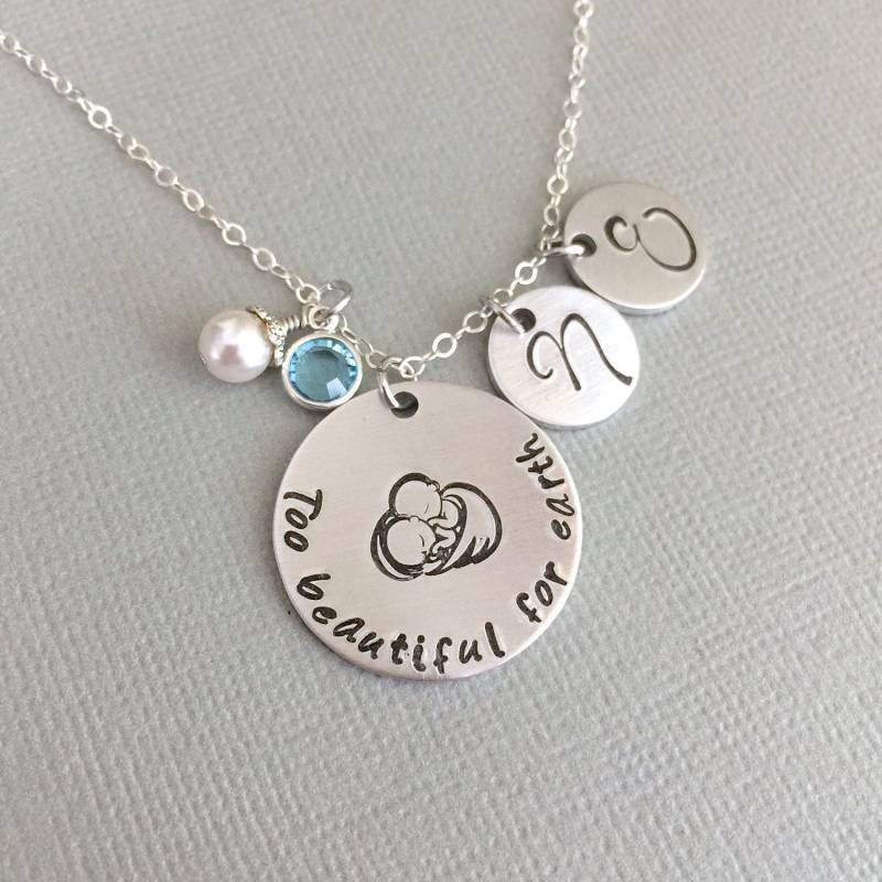 Zu Schön Für Erde Halskette, Engelsflügel, Zwillingskette, Säuglingsverlust, Erinnerungsgeschenk, Baby Verlust, Fehlgeburt Schmuck von AnesandEve