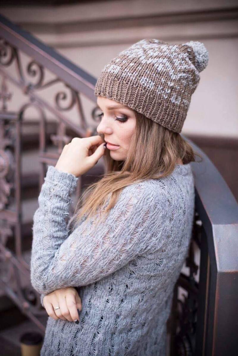 Fair Isle Slouchy Mütze Pom Chunky Damen Handgestrickt Wolle Ski Nordisch Zweifarbig Beanie Strick Wintermütze Geschenk Für Sie von AnettaKnitting