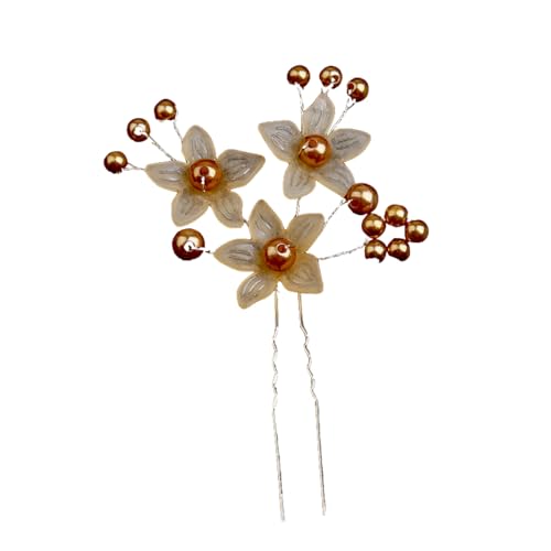 1 Stück Haarschmuck Hochzeit,Perlen Brautschmuck,Haarkamm U-förmig,Braut Haarnadeln,Blume Kopfschmuck,Bride Wedding Hair Pins für Bräute Brautjungfern Frauen,Champagner von Anevous