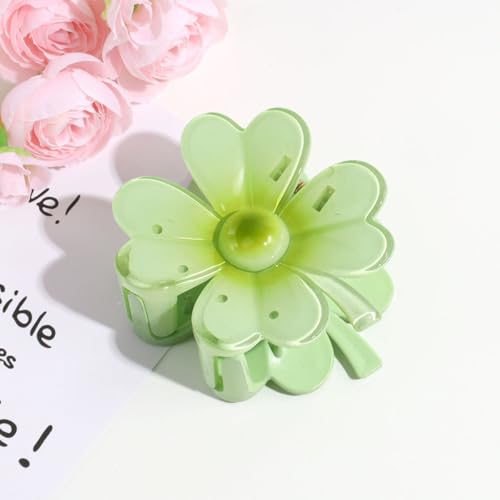 1 Stück Haarspangen Vierblättriges Kleeblatt design Damen,Groß Claw Clip,Rutschfeste Haarklammern,Haarschmuck für Girls Mädchen und Frauen,Glücks Blumen Clips für Dickes Haar,7cmx8cm,Grün von Anevous