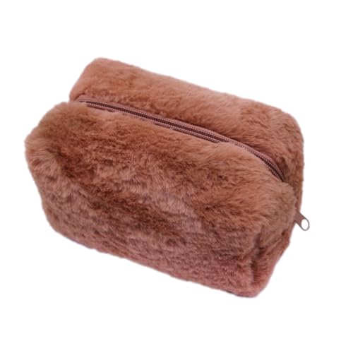 1 Stück Plüsch Kulturtasche,Tragbare Makeup Tasche,Winter Kosmetiktasche,Niedlicher Schreibwarentasche,Schminktasche,Handtasche für Mädchen,Frauen,17x9x10cm,Kaffee von Anevous
