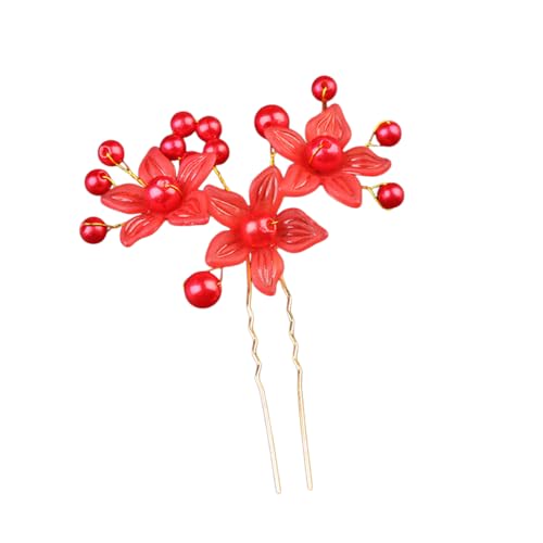 10 Stück Haarschmuck Hochzeit,Perlen Brautschmuck,Haarkamm U-förmig,Braut Haarnadeln,Blume Kopfschmuck,Bride Wedding Hair Pins für Bräute Brautjungfern Frauen,Rot von Anevous