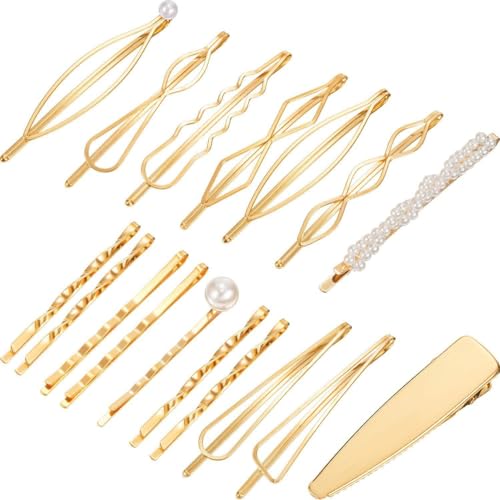 17 Stück Geometrische Metall Haarspangen,Rhombic Haarnadeln,Perlen Haarklammer,Haarschmuck,Haarstyling Zubehör,Pony-Haar-Accessoires für Mädchen Frauen,Gold von Anevous