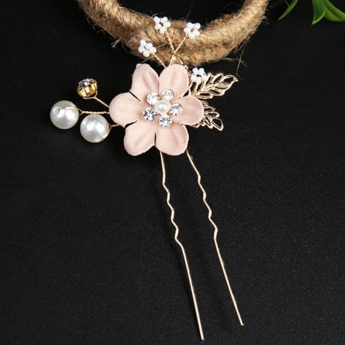 2 Stück Braut Hochzeit Haarschmuck, Perlen Blume Haarnadeln, Hochzeit Clip Haarnadeln, Kopfschmuck Haarspangen, Frauen Haarschmuck für Braut Brautjungfern,Rosa D von Anevous