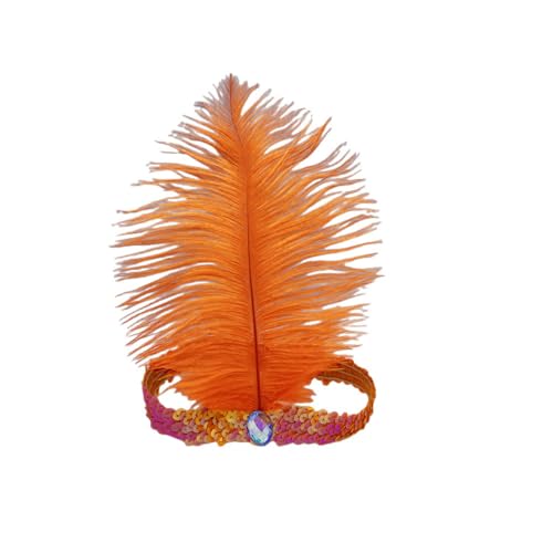 2 Stück Elastische Pailletten Stirnband, Boho Feder Haarbänder Kopfteil, Modisch Verstellbare Haarband, Haar Krawatte Schmuck für Frauen Weihnachten Party Deko Bühnenperformance,Orange von Anevous