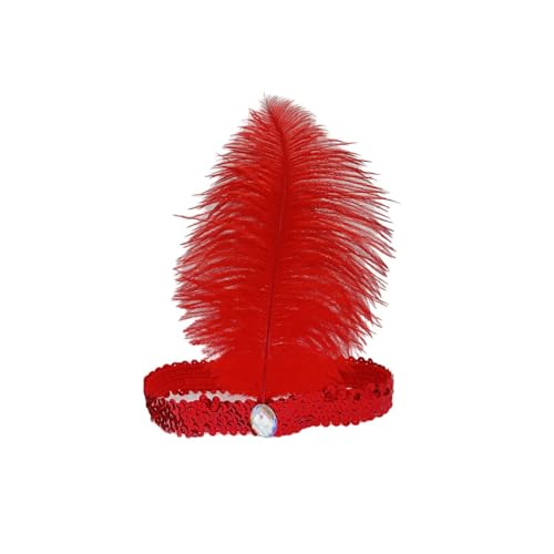2 Stück Elastische Pailletten Stirnband, Boho Feder Haarbänder Kopfteil, Modisch Verstellbare Haarband, Haar Krawatte Schmuck für Frauen Weihnachten Party Deko Bühnenperformance,Rot von Anevous