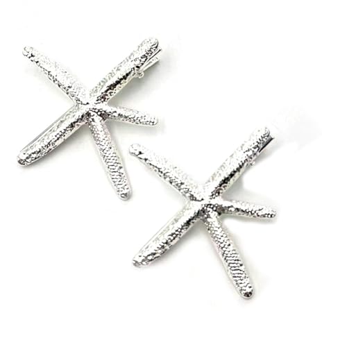2 Stück Metall Seestern Haarspangen,Haarnadeln,Haarklammern für Girls Mädchen Damen,Entenschnabelclip,Alligator Clips,Haarclips für Haarstyling,Friseurbedarf Haarschmuck,Haar Zubehör,6cmx6,5cm,Silber von Anevous