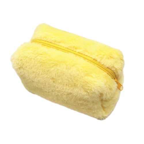 2 Stück Plüsch Kulturtasche,Tragbare Makeup Tasche,Winter Kosmetiktasche,Niedlicher Schreibwarentasche,Schminktasche,Handtasche für Mädchen,Frauen,17x9x10cm,Gelb von Anevous
