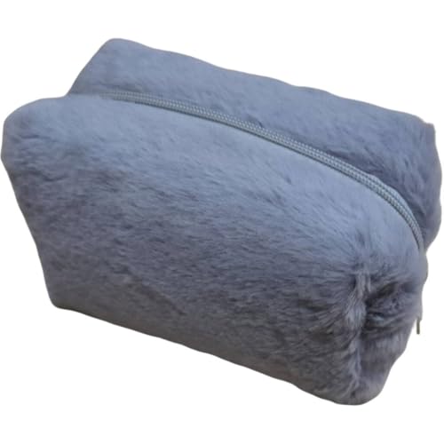 2 Stück Plüsch Kulturtasche,Tragbare Makeup Tasche,Winter Kosmetiktasche,Niedlicher Schreibwarentasche,Schminktasche,Handtasche für Mädchen,Frauen,17x9x10cm,Grau von Anevous