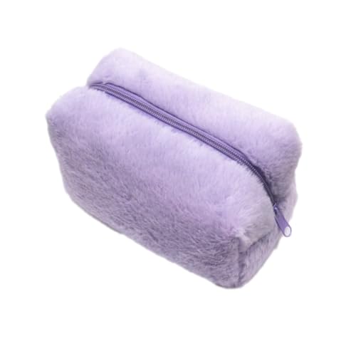 2 Stück Plüsch Kulturtasche,Tragbare Makeup Tasche,Winter Kosmetiktasche,Niedlicher Schreibwarentasche,Schminktasche,Handtasche für Mädchen,Frauen,17x9x10cm,Lila von Anevous