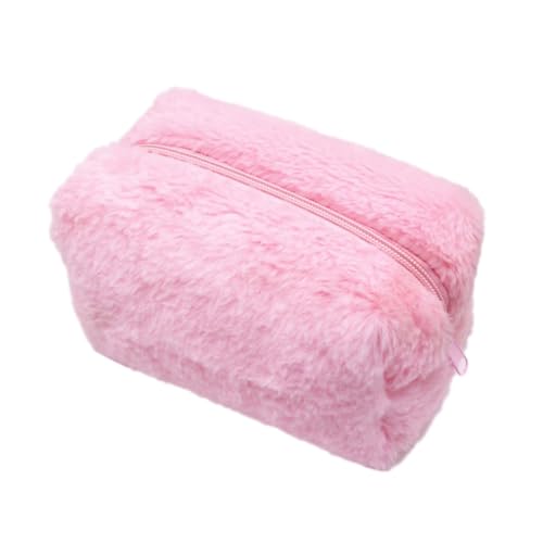 2 Stück Plüsch Kulturtasche,Tragbare Makeup Tasche,Winter Kosmetiktasche,Niedlicher Schreibwarentasche,Schminktasche,Handtasche für Mädchen,Frauen,17x9x10cm,Rosa von Anevous