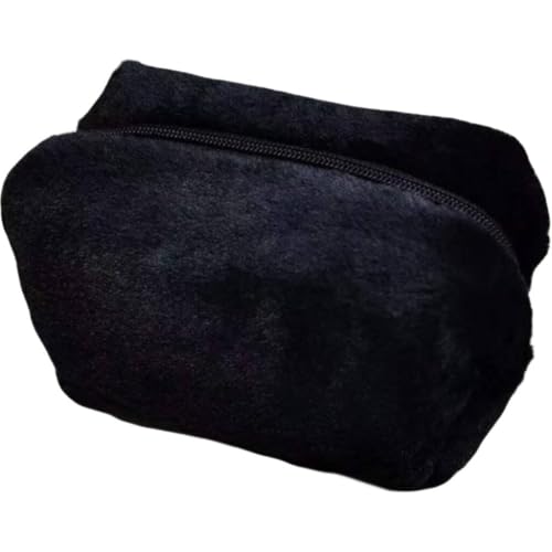 2 Stück Plüsch Kulturtasche,Tragbare Makeup Tasche,Winter Kosmetiktasche,Niedlicher Schreibwarentasche,Schminktasche,Handtasche für Mädchen,Frauen,17x9x10cm,Schwarz von Anevous