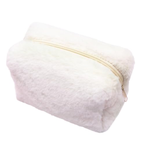 2 Stück Plüsch Kulturtasche,Tragbare Makeup Tasche,Winter Kosmetiktasche,Niedlicher Schreibwarentasche,Schminktasche,Handtasche für Mädchen,Frauen,17x9x10cm,Weiß von Anevous