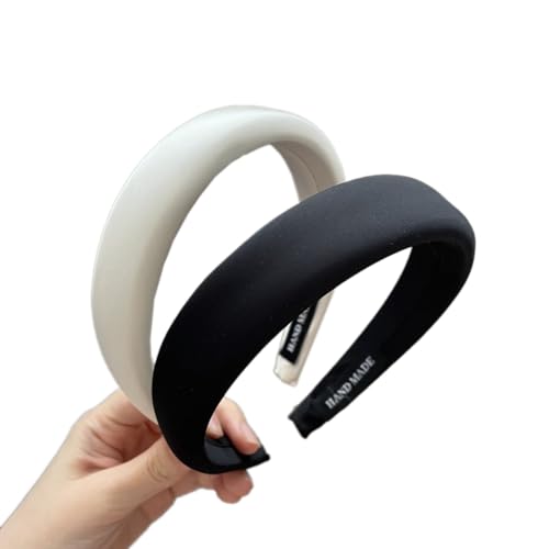 2 Stück Schwamm Haarreifen Damen, Einfarbige Stirnband, Mode Stirnbänder, Rutschfeste Haarband, Haarbänder Haarschmuck, Haarreif Haaraccessoires für Frauen Hochzeit Weihnachten Party,Schwarz+Weiß von Anevous