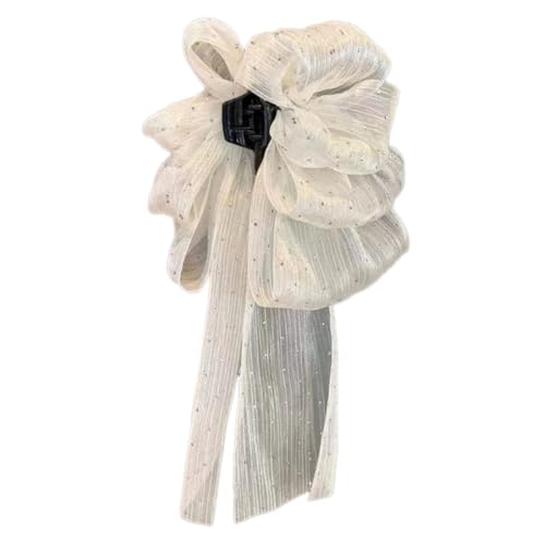 2 Stück Tüllschleife Haarspangen mit Schleierkraut Punkte,Groß und lang Schleife Krallen,Claw Clip,Haarschleifen,Haarstyling Zubehör,Haarklammern,Chiffon Haarschmuck für Damen und Frauen,Beige von Anevous