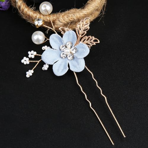 4 Stück Braut Hochzeit Haarschmuck, Perlen Blume Haarnadeln, Hochzeit Clip Haarnadeln, Kopfschmuck Haarspangen, Frauen Haarschmuck für Braut Brautjungfern,Blau D von Anevous