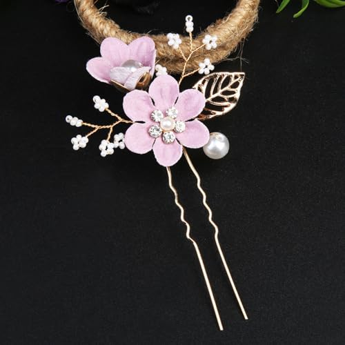 4 Stück Braut Hochzeit Haarschmuck, Perlen Blume Haarnadeln, Hochzeit Clip Haarnadeln, Kopfschmuck Haarspangen, Frauen Haarschmuck für Braut Brautjungfern,Lila B von Anevous