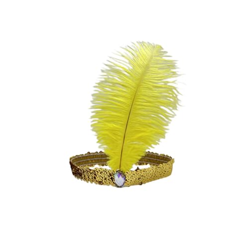 4 Stück Elastische Pailletten Stirnband, Boho Feder Haarbänder Kopfteil, Modisch Verstellbare Haarband, Haar Krawatte Schmuck für Frauen Weihnachten Party Deko Bühnenperformance,Gelb von Anevous