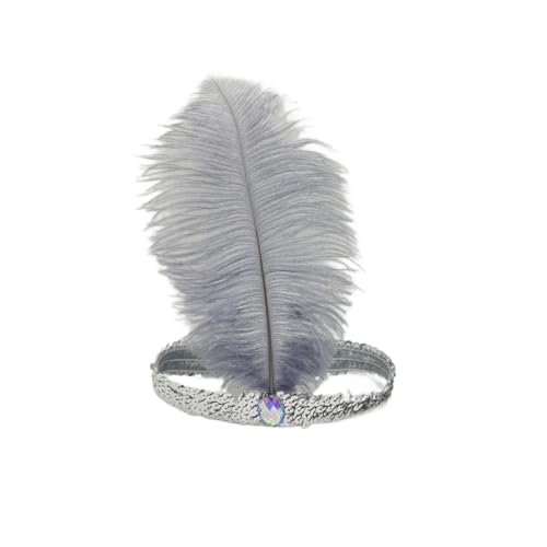 4 Stück Elastische Pailletten Stirnband, Boho Feder Haarbänder Kopfteil, Modisch Verstellbare Haarband, Haar Krawatte Schmuck für Frauen Weihnachten Party Deko Bühnenperformance,Grau von Anevous