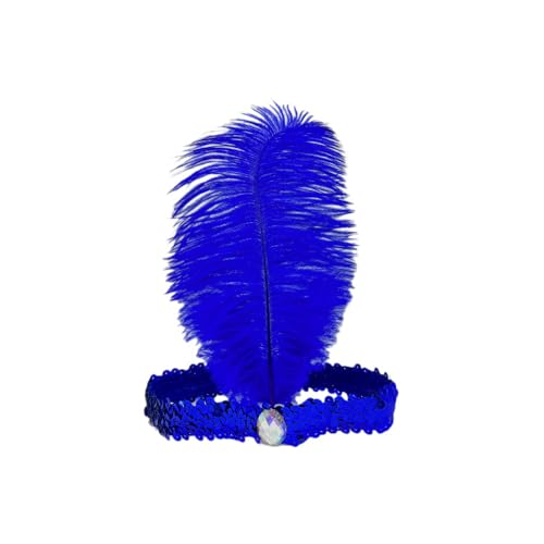 4 Stück Elastische Pailletten Stirnband, Boho Feder Haarbänder Kopfteil, Modisch Verstellbare Haarband, Haar Krawatte Schmuck für Frauen Weihnachten Party Deko Bühnenperformance,Königsblau von Anevous
