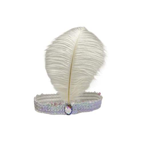 4 Stück Elastische Pailletten Stirnband, Boho Feder Haarbänder Kopfteil, Modisch Verstellbare Haarband, Haar Krawatte Schmuck für Frauen Weihnachten Party Deko Bühnenperformance,Weiß von Anevous