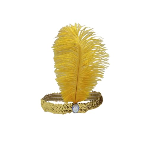 6 Stück Elastische Pailletten Stirnband, Boho Feder Haarbänder Kopfteil, Modisch Verstellbare Haarband, Haar Krawatte Schmuck für Frauen Weihnachten Party Deko Bühnenperformance,Gold von Anevous