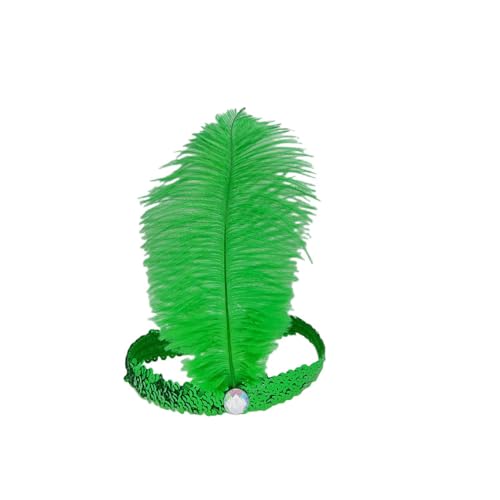 6 Stück Elastische Pailletten Stirnband, Boho Feder Haarbänder Kopfteil, Modisch Verstellbare Haarband, Haar Krawatte Schmuck für Frauen Weihnachten Party Deko Bühnenperformance,Grün von Anevous