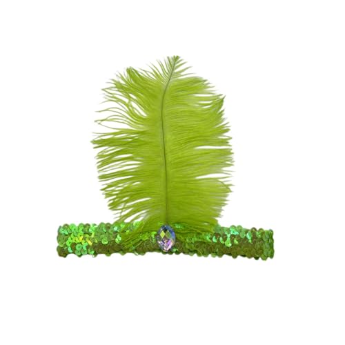 6 Stück Elastische Pailletten Stirnband, Boho Feder Haarbänder Kopfteil, Modisch Verstellbare Haarband, Haar Krawatte Schmuck für Frauen Weihnachten Party Deko Bühnenperformance,Hellgrün von Anevous