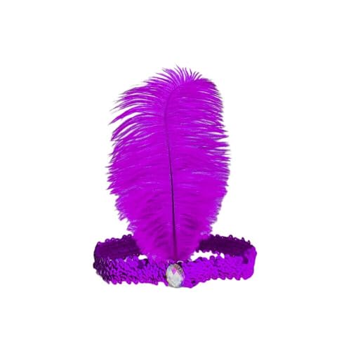 6 Stück Elastische Pailletten Stirnband, Boho Feder Haarbänder Kopfteil, Modisch Verstellbare Haarband, Haar Krawatte Schmuck für Frauen Weihnachten Party Deko Bühnenperformance,Lila A von Anevous