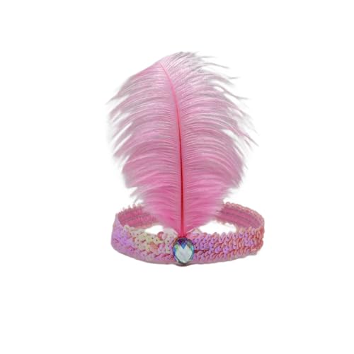 6 Stück Elastische Pailletten Stirnband, Boho Feder Haarbänder Kopfteil, Modisch Verstellbare Haarband, Haar Krawatte Schmuck für Frauen Weihnachten Party Deko Bühnenperformance,Rosa von Anevous