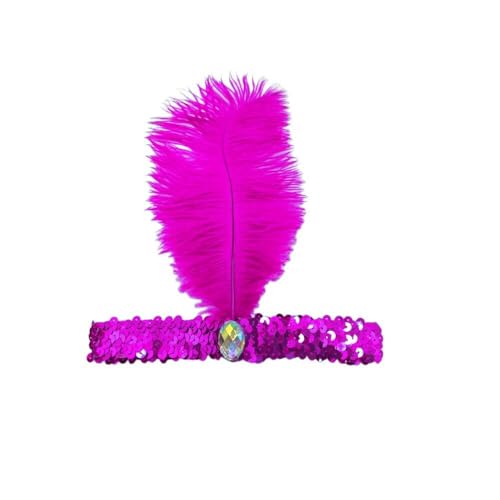 6 Stück Elastische Pailletten Stirnband, Boho Feder Haarbänder Kopfteil, Modisch Verstellbare Haarband, Haar Krawatte Schmuck für Frauen Weihnachten Party Deko Bühnenperformance,Rosenrot von Anevous