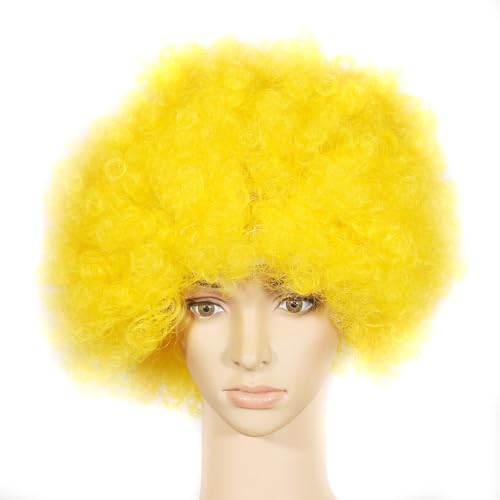 Clown Perücke, Lockenkopf Lockenperücke, Afroperücke Herren Damen, Clown Lustige Show Shaggy Perücke Accessoire für Karneval und Fasching Halloween,Gelb von Anevous