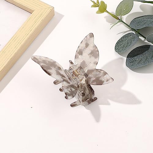 Haarklammer Schmetterling, Acetat Haarklammern Damen, Kunststoff Rutschfester Haarspangen, 7,5 cm Haarspange dickes und dünnes Haar für Frauen Haarschmuck Haar-accessoires,Grau von Anevous