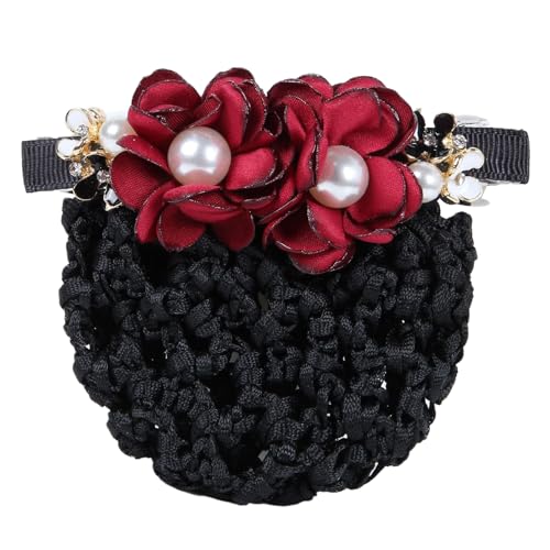 Haarnetz Double Rose,Künstlich Blume Haarnetze,Duttnetze Perle,Haar Netze Damen,Knotennetz,Haarspange,Haarklammern,Haarschmuck für Balletttanz Dance Tänzer,Nurse,Haarfixierung,Weinrot A von Anevous