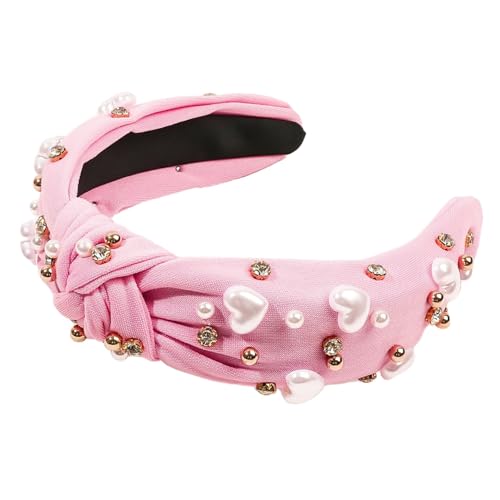 Perlen Geknotetes Stirnband für Damen, Breiter Mode Haarreifen, Elastische Kopfschmuck, Stirnbänder Haarschmuck für Damen und Frauen Haarbänder Zubehör,Rosa von Anevous