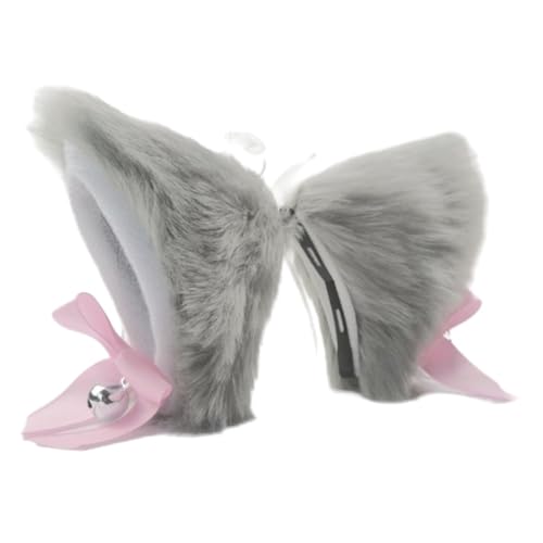 Plüsch-Katzenohren Haarspange, Katzenohren Haarspangen Kopfbedeckung, Mode Kostüm Haarnadel, Niedliche Haarschmuck für Frauen Accessoires Kopfschmuck,Grau Weiß von Anevous