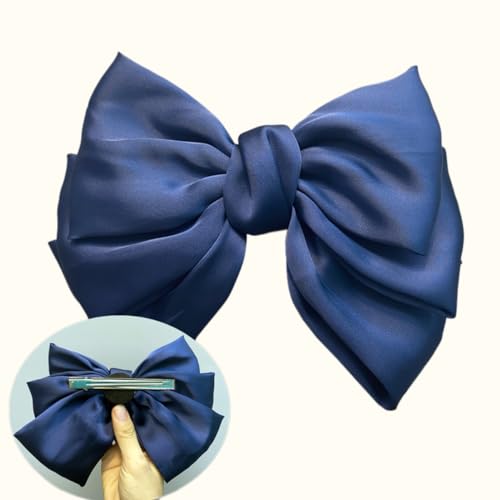 Schleife Haarspange Damen, Fliege Schleife Haarspangen, Große Haarschleifen Haarspange, Französische Schleife Haarspangen für Frauen Kopfstück Haarschmuck,Marineblau A von Anevous