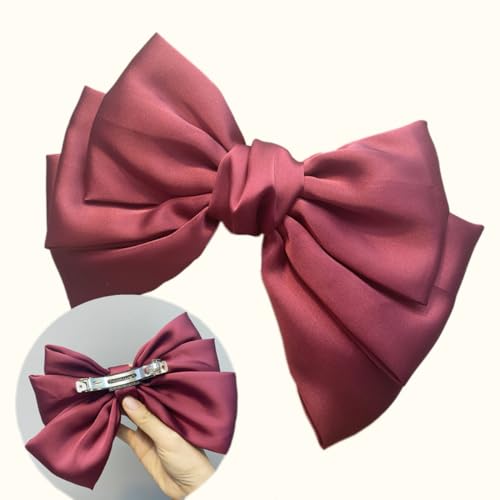Schleife Haarspange Damen, Fliege Schleife Haarspangen, Große Haarschleifen Haarspange, Französische Schleife Haarspangen für Frauen Kopfstück Haarschmuck,Weinrot von Anevous