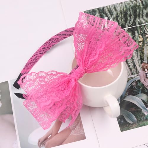 Spitzenschleifen Stirnband Damen, Haarreif mit Schleife Elegante Spitzen Haarbänder, Fascinator Kopfschmuck Haaraccessoires für Hochzeit Geburtstag Festival Partys Haarschmuck,Rosenrot A von Anevous