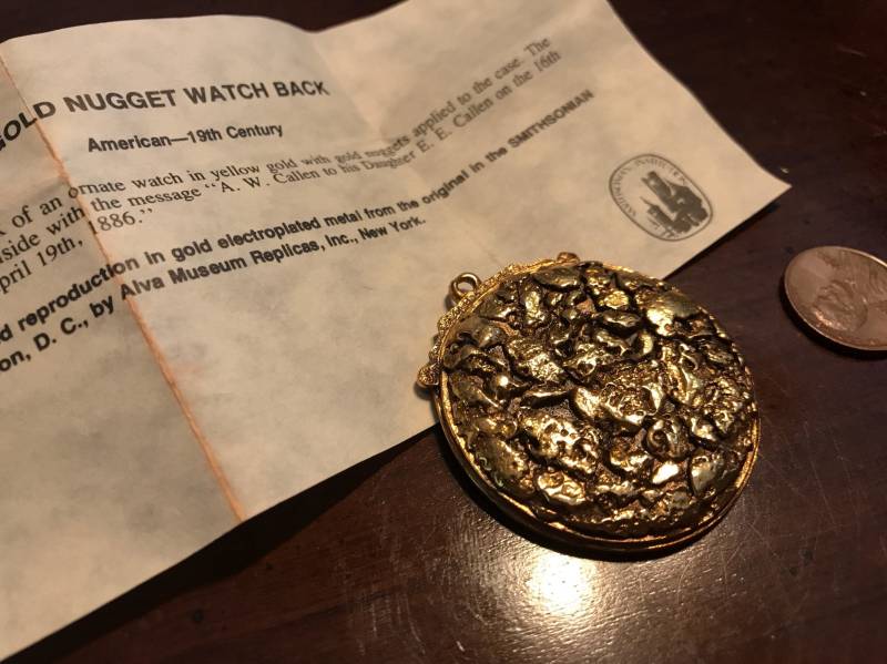 Vintage Gold Nugget Taschenuhr Anhänger - Alva Museum Repliken Modeschmuck Golden Charm Halskette von AnewAgain