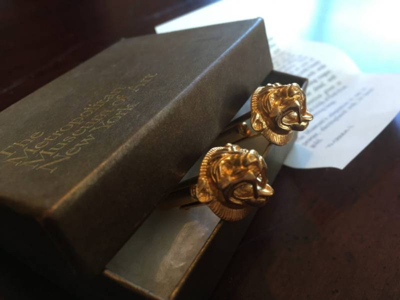 mma Goldener Löwenkopf Manschettenknöpfe - Vintage Metropolitan Museum Of Art Mit Original Box Und Papieren Power von AnewAgain