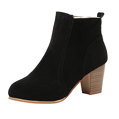 Anfuffjie Damen Chelsea Boot Ankle Stiefeletten mit klobigem Absatz und seitlichem Reißverschluss,Kurze Stiefel aus Wildleder mit runder Zehenpartie von Anfuffjie